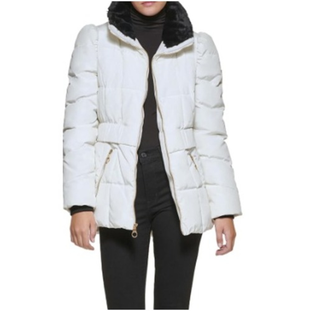 Guess Women's White Quilted Faux Fur Collar Puffer Jacket Size M NWT - Picture 2 of 10